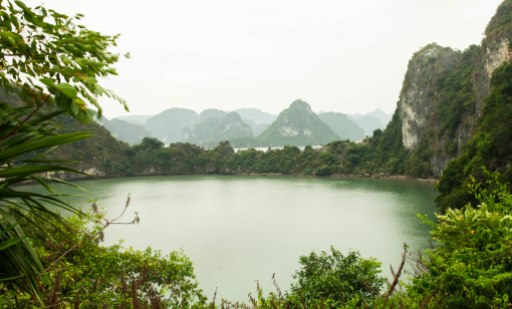A peek into one of the lagoons of Halong Bay.